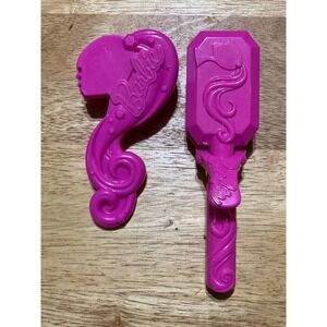 Barbie Silhouette Hairbrush & Straightener pink plastic ~ dress up Pretend Play